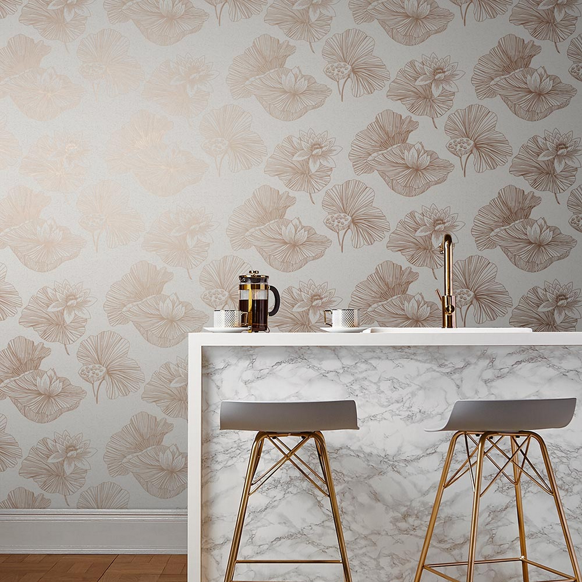 Lotus Floral Wallpaper 105934 By Graham Brown In Cream Rose Gold